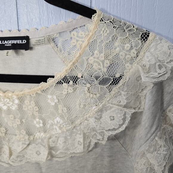 Karl Lagerfield Ruffle Lace Tee size Medium Classic Old Money Preppy - Picture 3 of 7